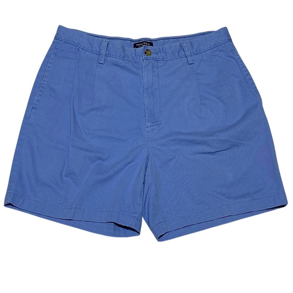 Nautica Men's Classic Fit Chino Shorts Size 34W Blue Flat Front